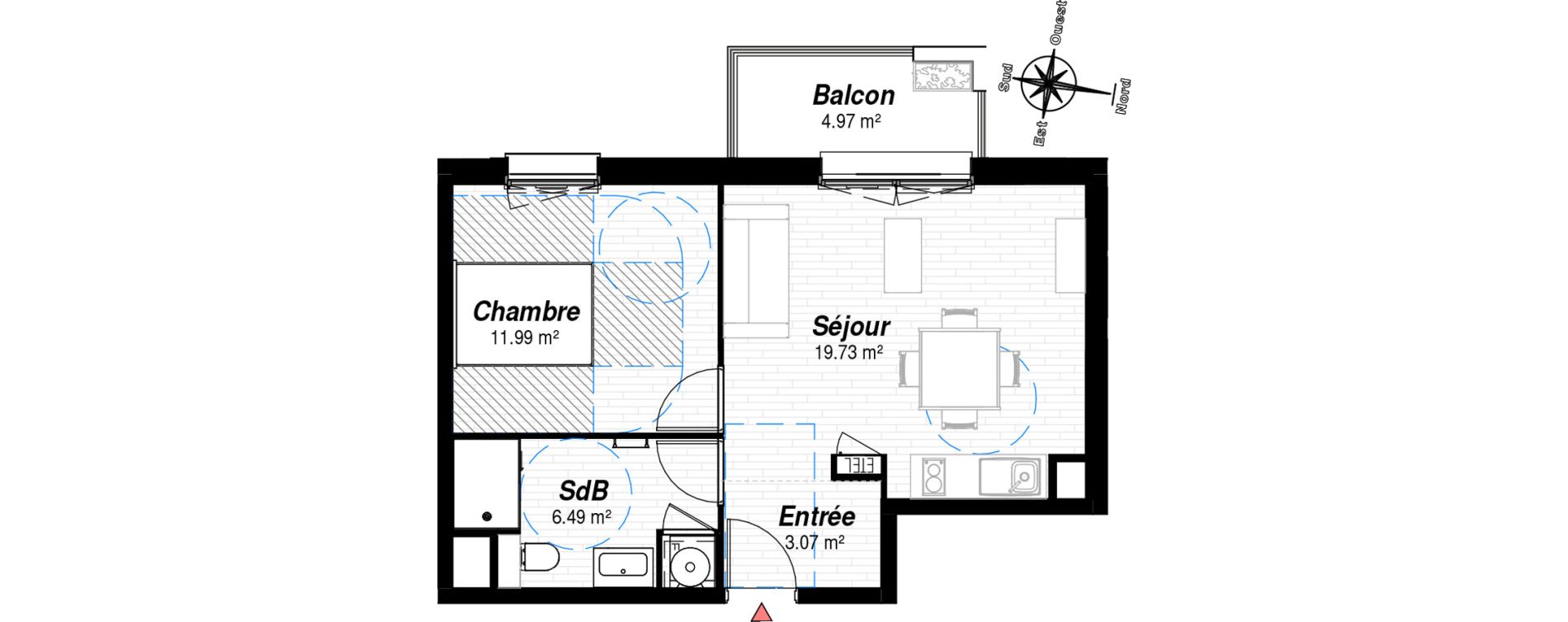 Appartement T2 de 41,28 m2 &agrave; Reims Croix-rouge - hauts de murigny