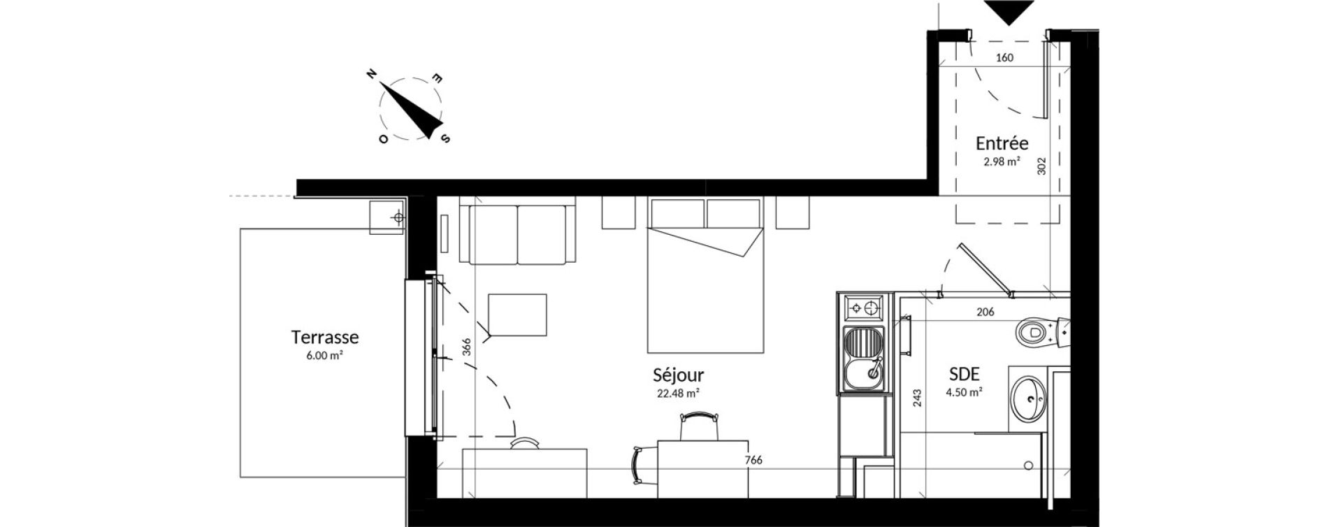 Appartement T1 meubl&eacute; de 29,96 m2 &agrave; Reims Fac de sciences campus