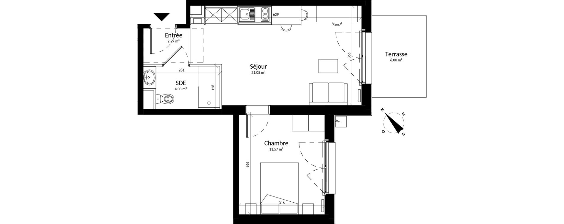 Appartement T2 meubl&eacute; de 38,91 m2 &agrave; Reims Fac de sciences campus