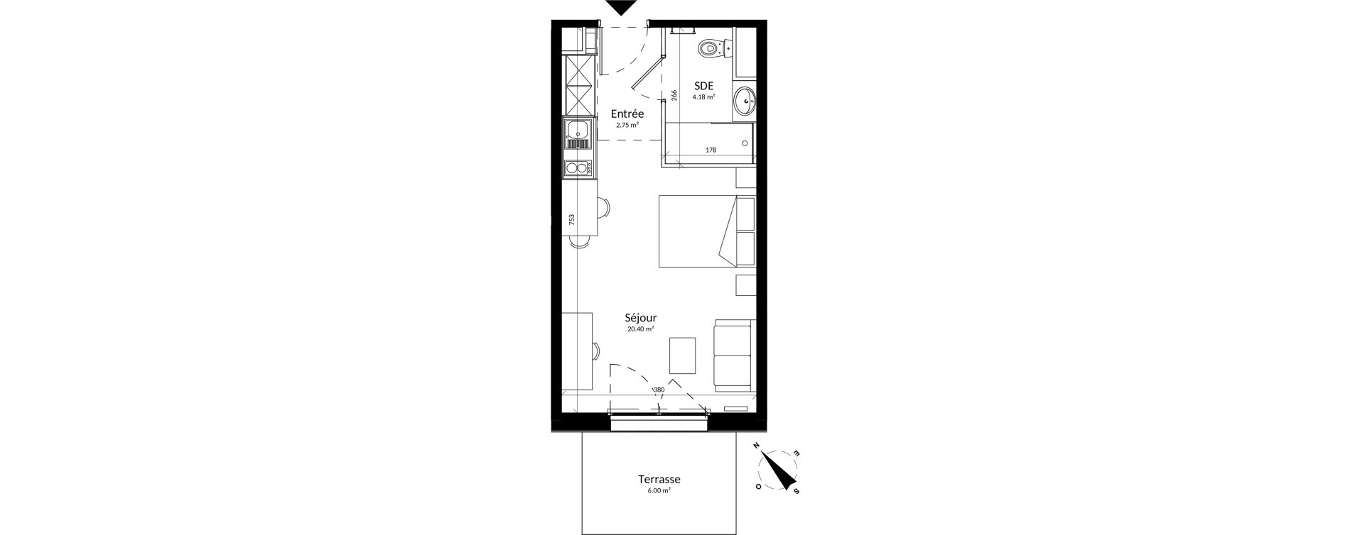 Appartement T1 meubl&eacute; de 27,33 m2 &agrave; Reims Fac de sciences campus