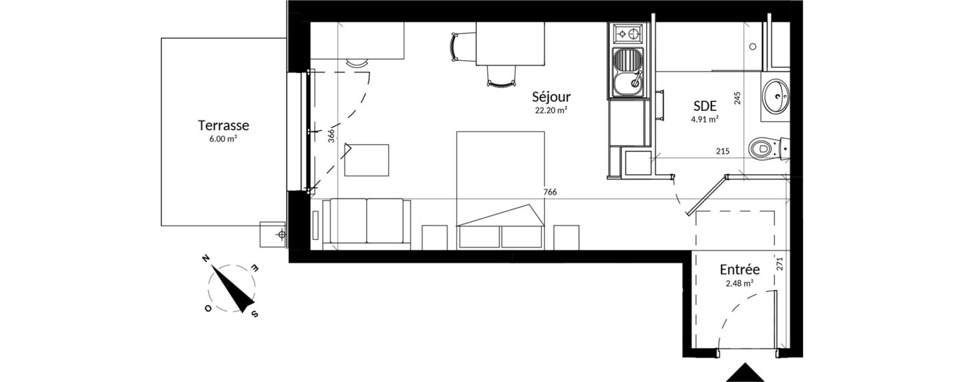 Appartement T1 meubl&eacute; de 29,59 m2 &agrave; Reims Fac de sciences campus