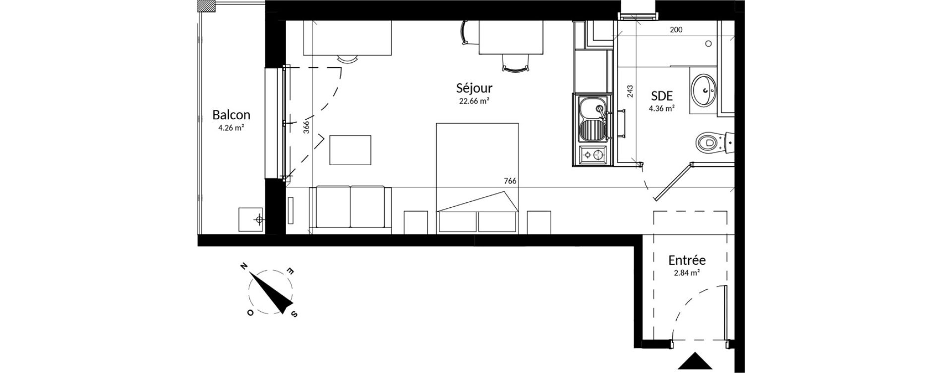 Appartement T1 meubl&eacute; de 29,86 m2 &agrave; Reims Fac de sciences campus