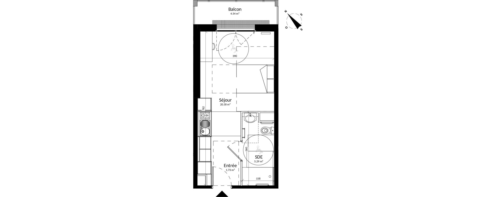 Appartement T1 meubl&eacute; de 27,32 m2 &agrave; Reims Fac de sciences campus