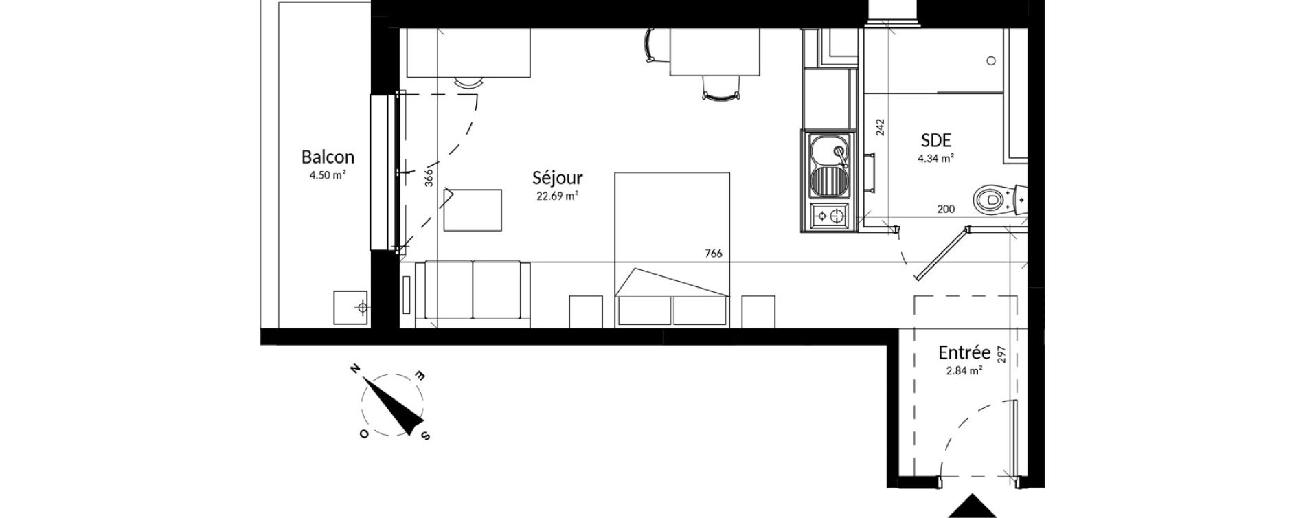 Appartement T1 meubl&eacute; de 29,87 m2 &agrave; Reims Fac de sciences campus