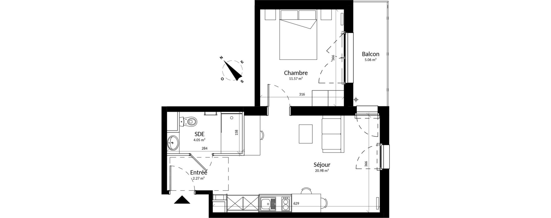 Appartement T2 meubl&eacute; de 38,87 m2 &agrave; Reims Fac de sciences campus