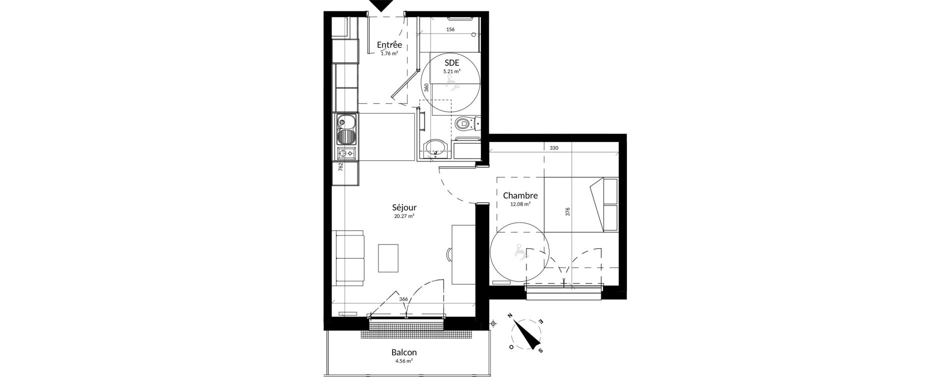 Appartement T2 meubl&eacute; de 39,32 m2 &agrave; Reims Fac de sciences campus