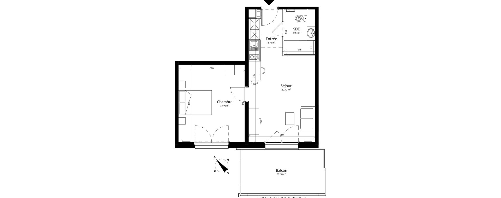 Appartement T2 meubl&eacute; de 44,67 m2 &agrave; Reims Fac de sciences campus