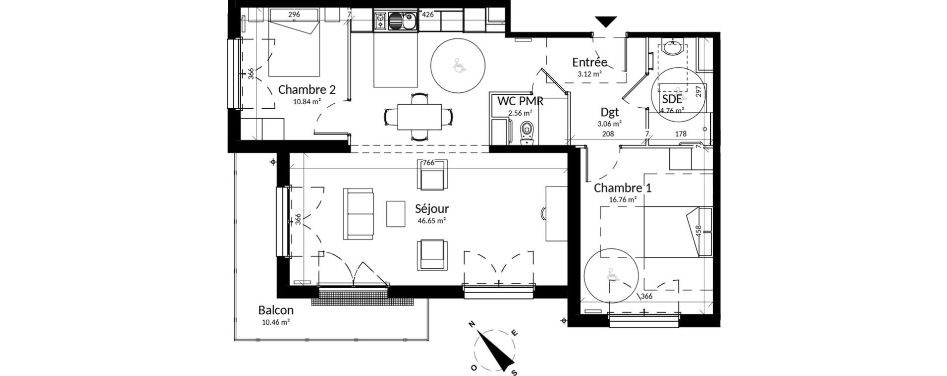 Appartement T3 meubl&eacute; de 87,75 m2 &agrave; Reims Fac de sciences campus