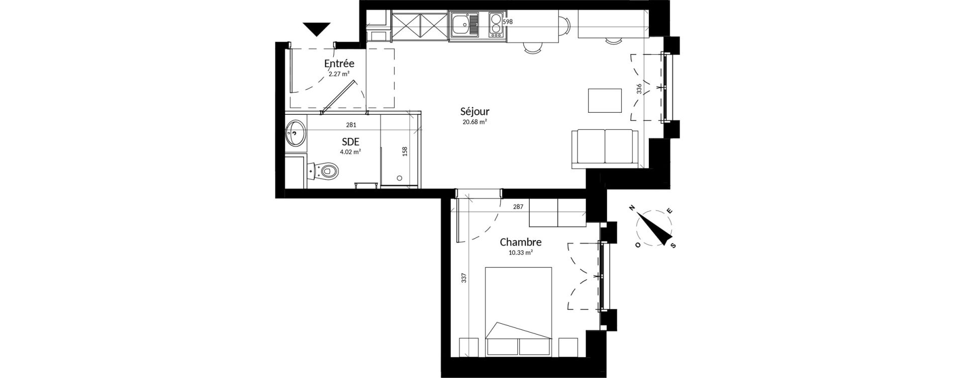 Appartement T2 meubl&eacute; de 37,30 m2 &agrave; Reims Fac de sciences campus