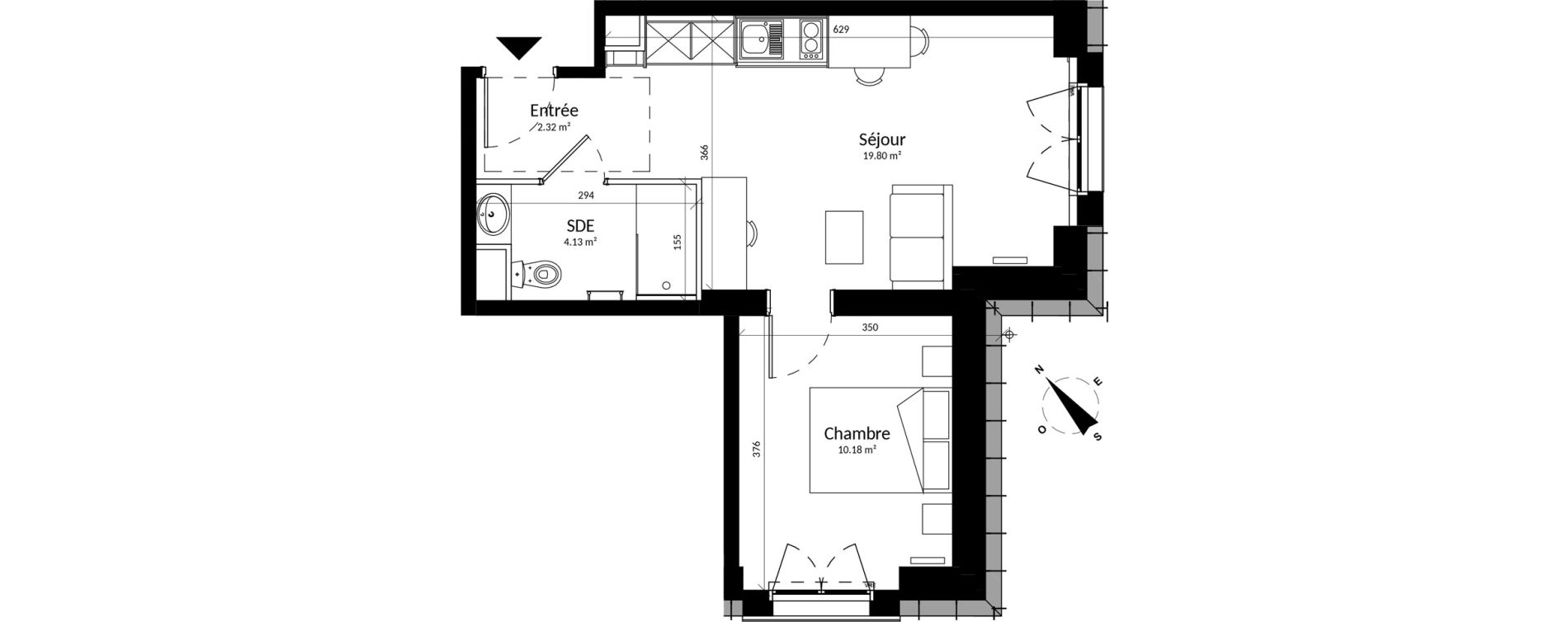 Appartement T2 meubl&eacute; de 36,43 m2 &agrave; Reims Fac de sciences campus