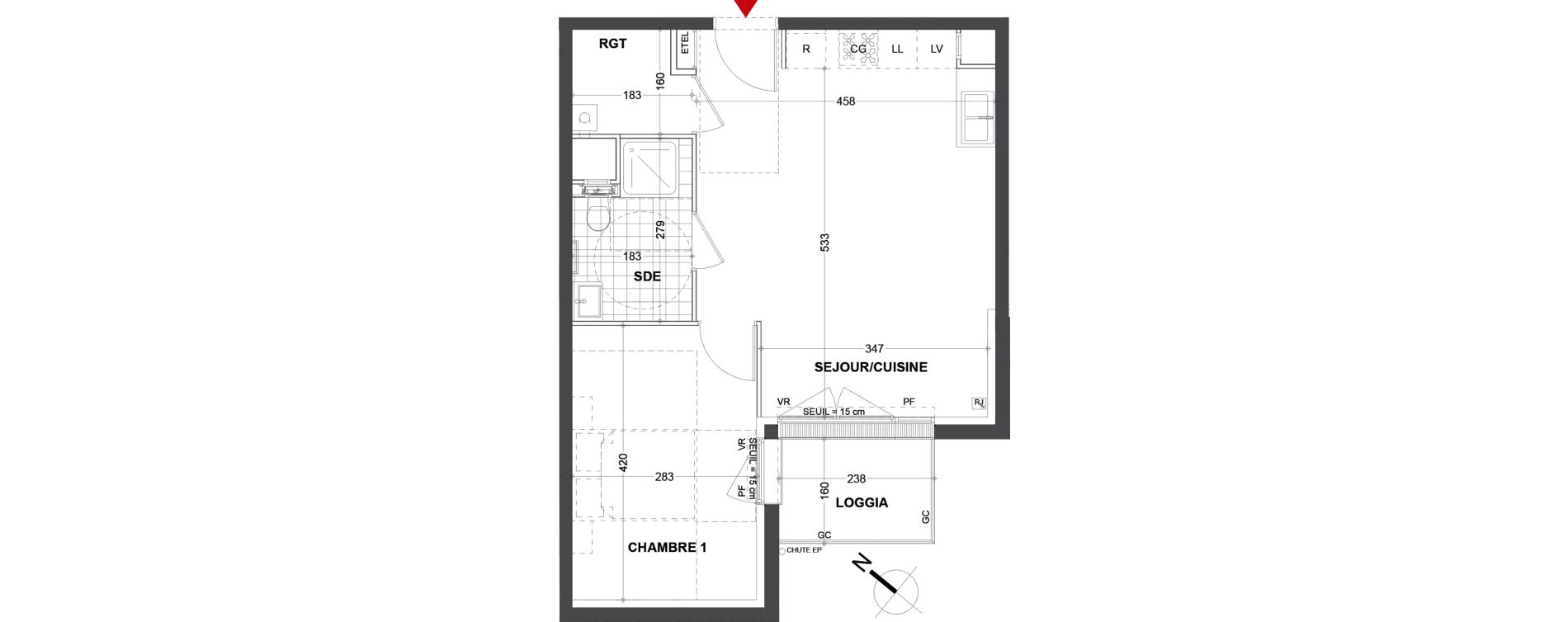Appartement T2 de 44,20 m2 &agrave; Reims Centre-ville