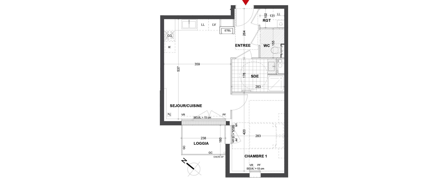 Appartement T2 de 42,00 m2 &agrave; Reims Centre-ville