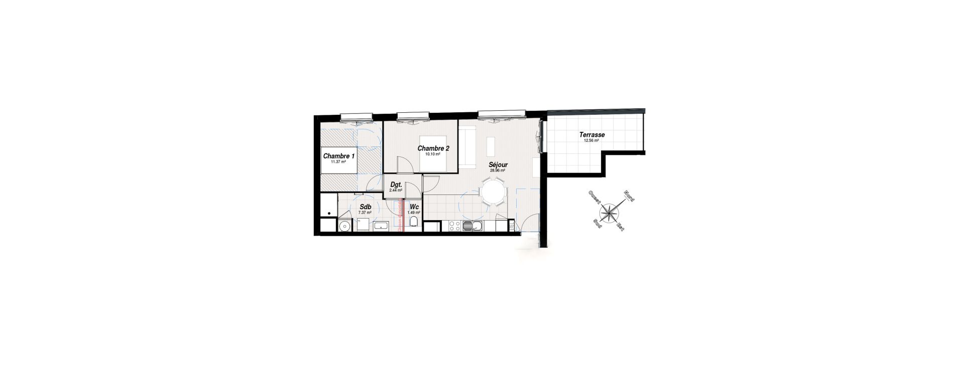 Appartement T3 de 61,72 m2 &agrave; Reims Maison blanche - sainte anne - wilson