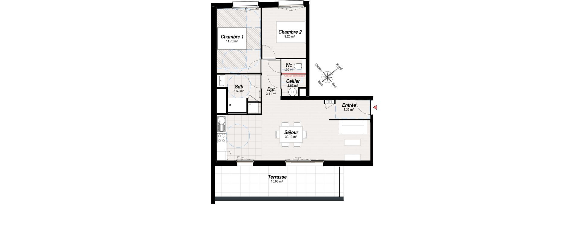 Appartement T3 de 68,44 m2 &agrave; Reims Maison blanche - sainte anne - wilson