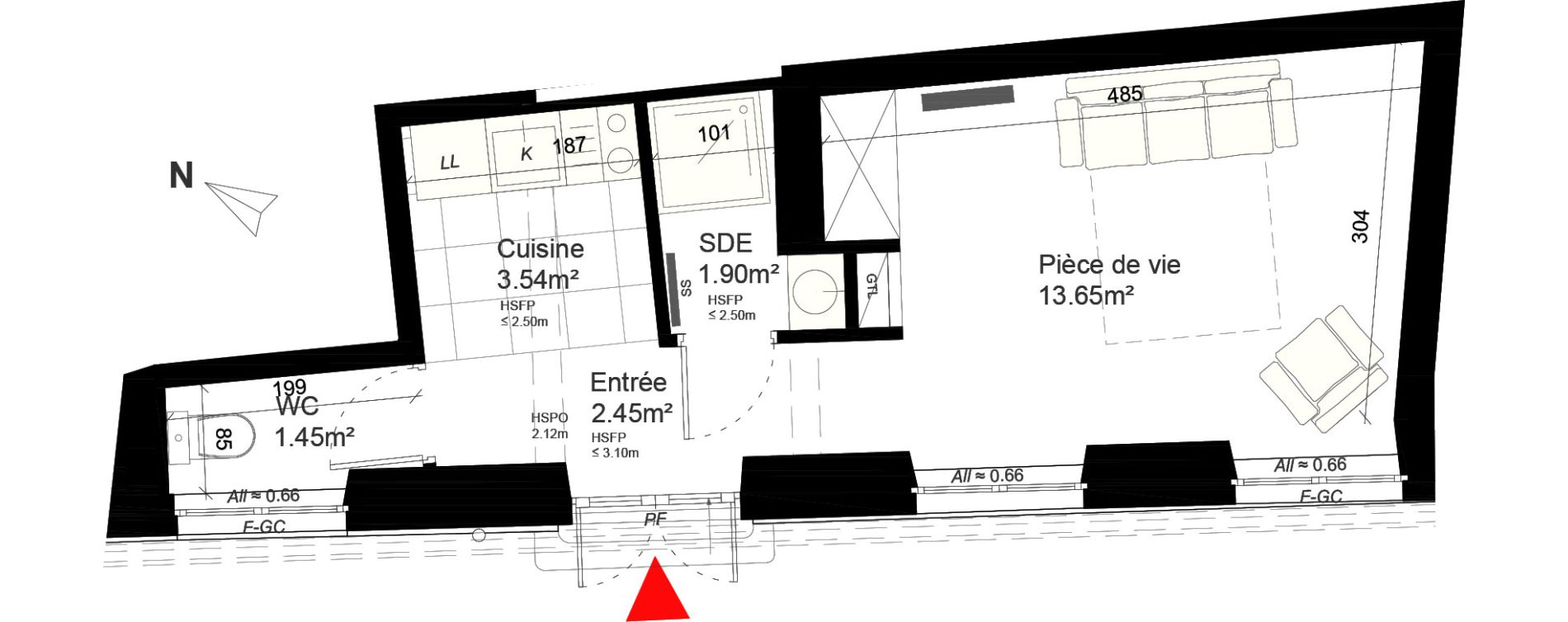 Appartement T1 de 22,99 m2 &agrave; Reims Cath&eacute;drale