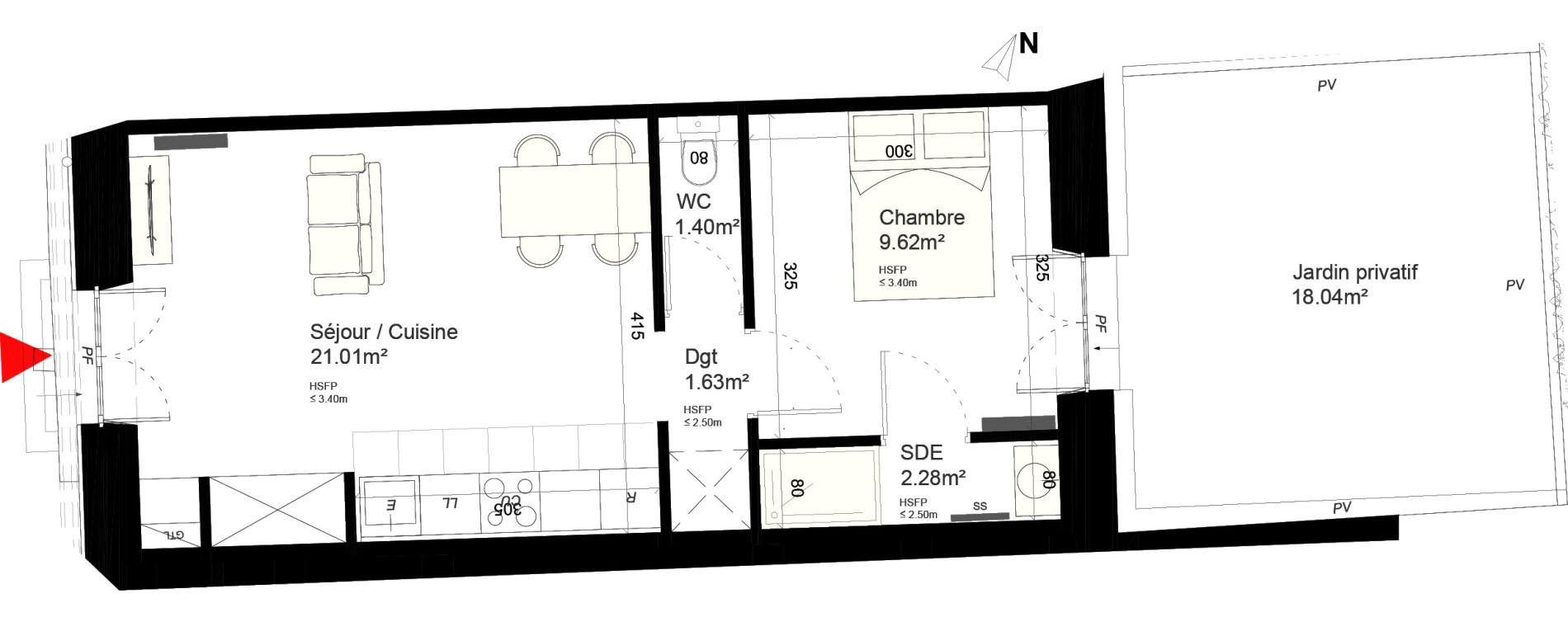 Appartement T2 de 35,94 m2 &agrave; Reims Cath&eacute;drale