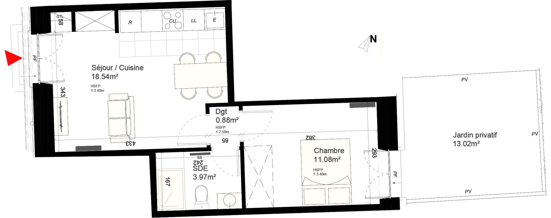 Appartement T2 de 34,47 m2 &agrave; Reims Cath&eacute;drale