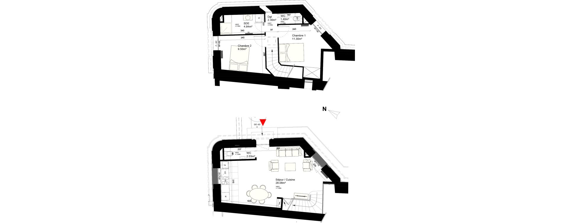 Duplex T3 de 59,45 m2 &agrave; Reims Cath&eacute;drale