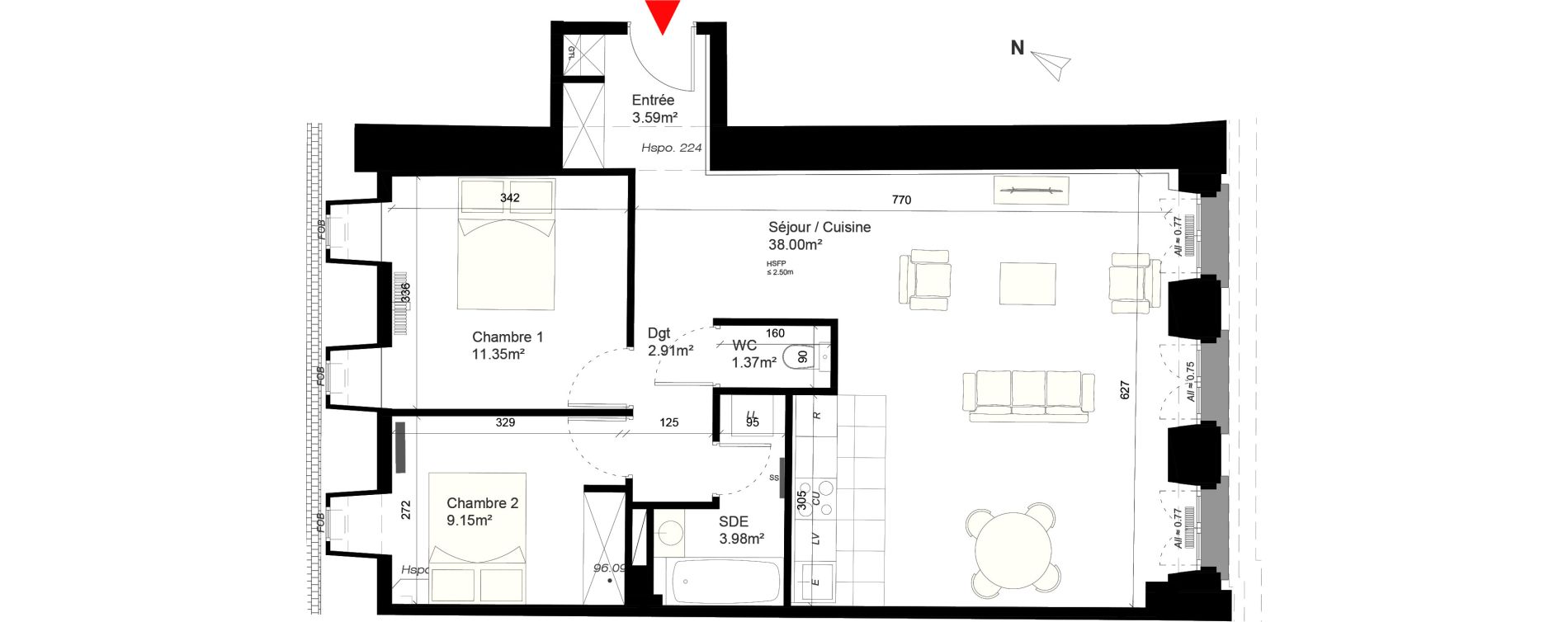 Appartement T3 de 70,35 m2 &agrave; Reims Cath&eacute;drale