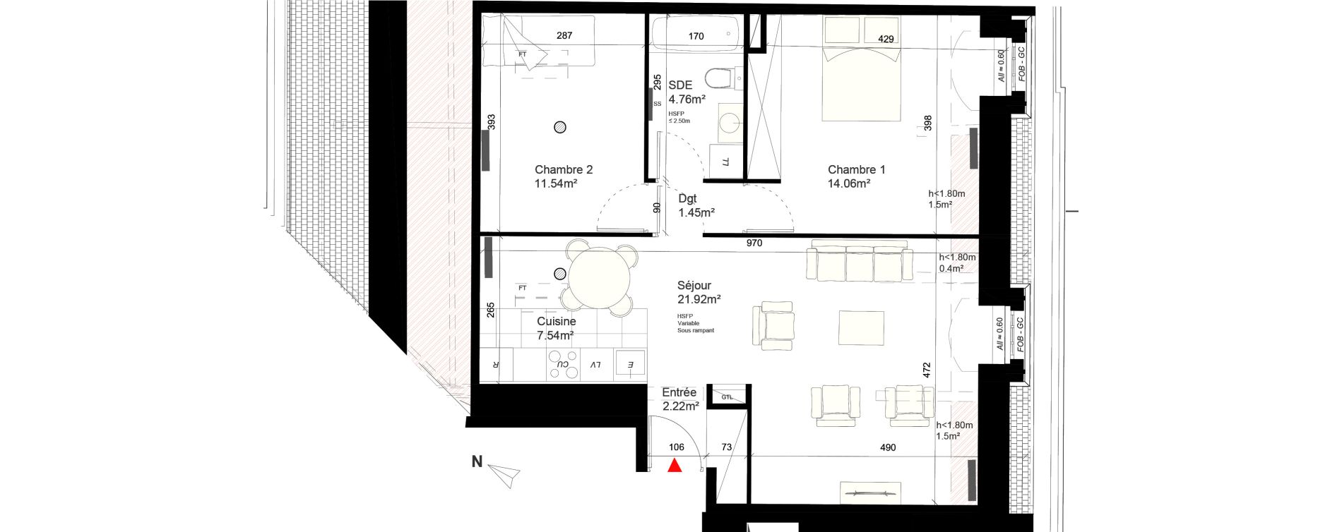 Appartement T3 de 63,49 m2 &agrave; Reims Cath&eacute;drale