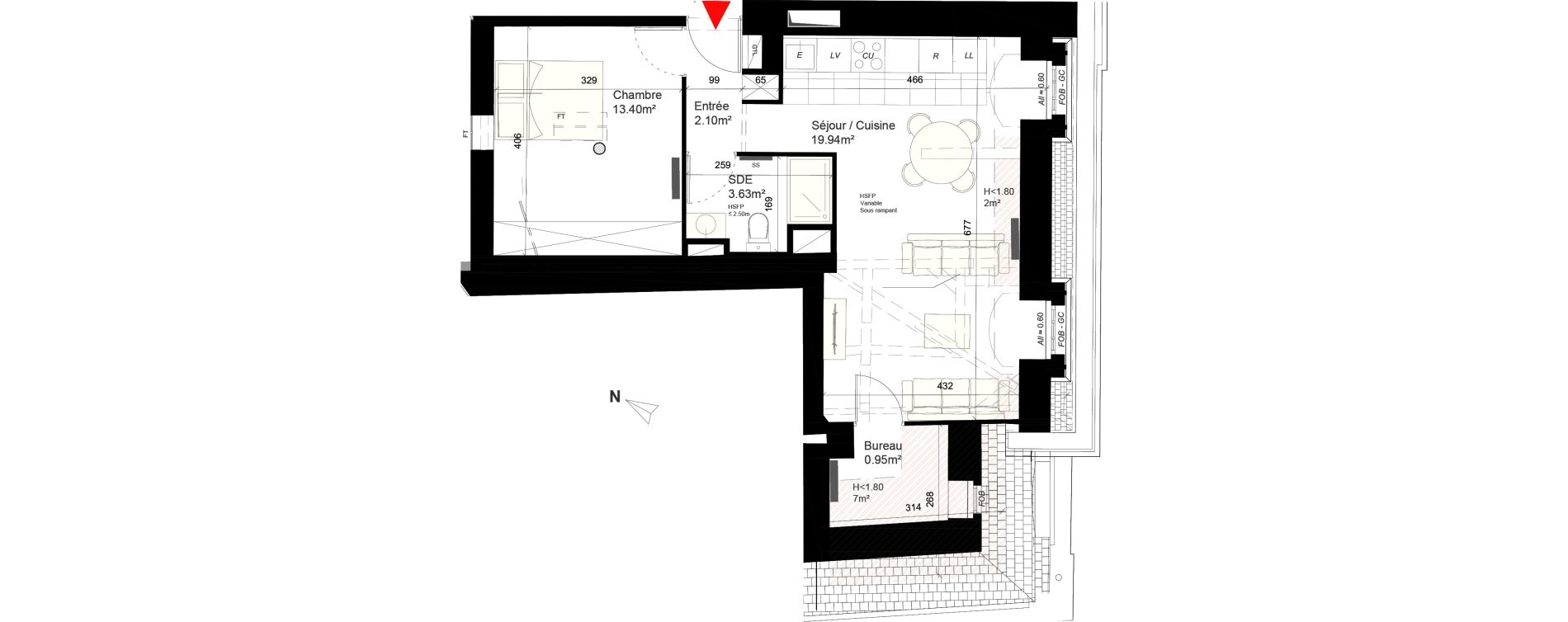 Appartement T2 de 40,02 m2 &agrave; Reims Cath&eacute;drale