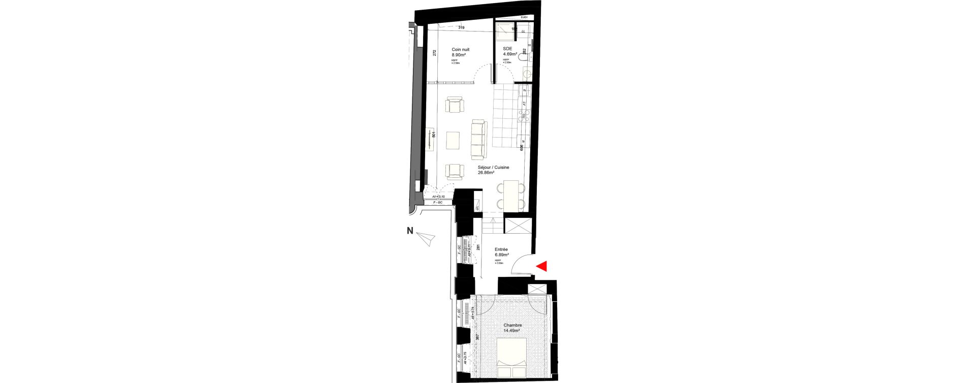 Appartement T2 bis de 61,83 m2 &agrave; Reims Cath&eacute;drale