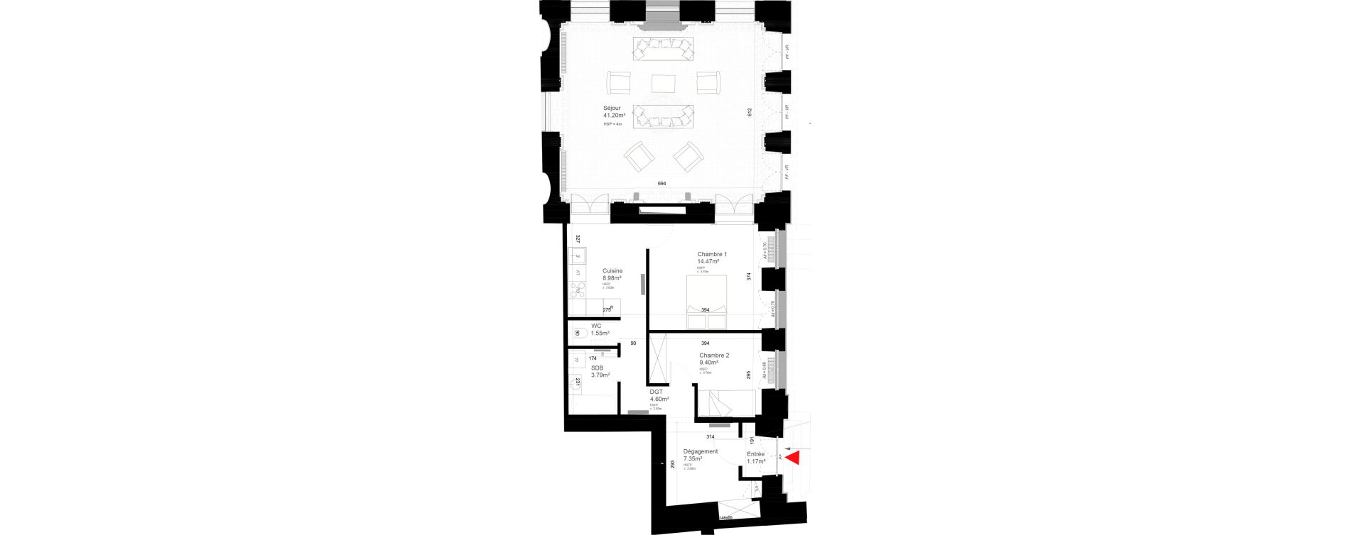 Appartement T3 de 92,51 m2 &agrave; Reims Cath&eacute;drale