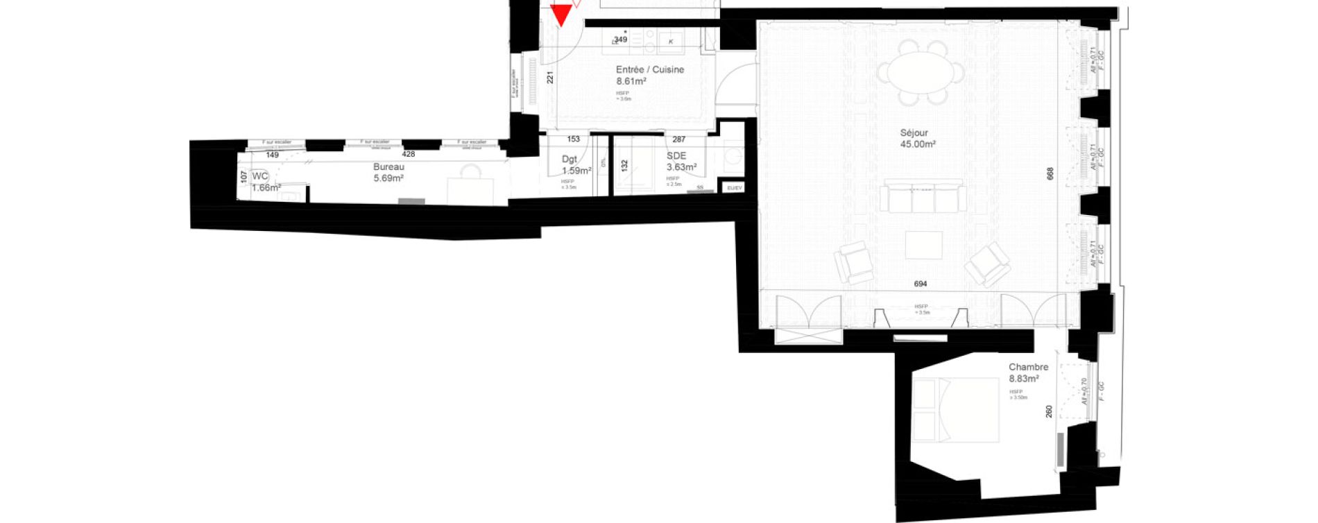 Appartement T2 bis de 75,01 m2 &agrave; Reims Cath&eacute;drale