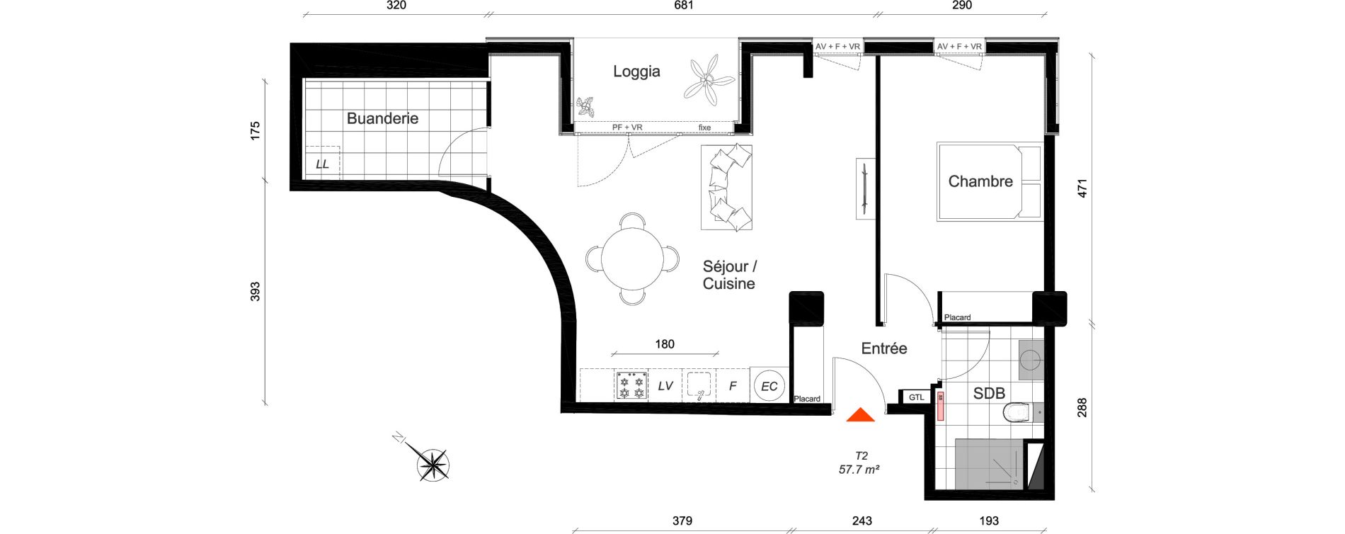 Appartement T2 de 57,70 m2 &agrave; Reims Cath&eacute;drale