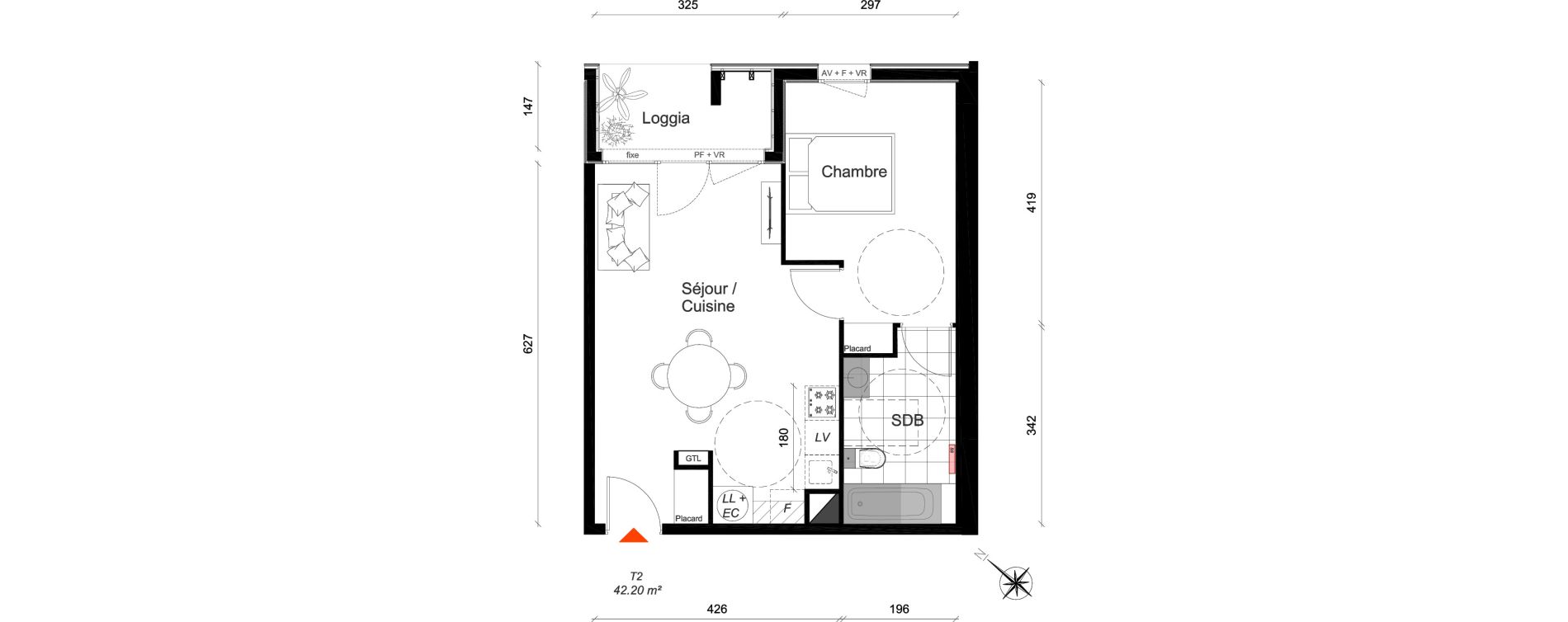 Appartement T2 de 42,20 m2 &agrave; Reims Cath&eacute;drale