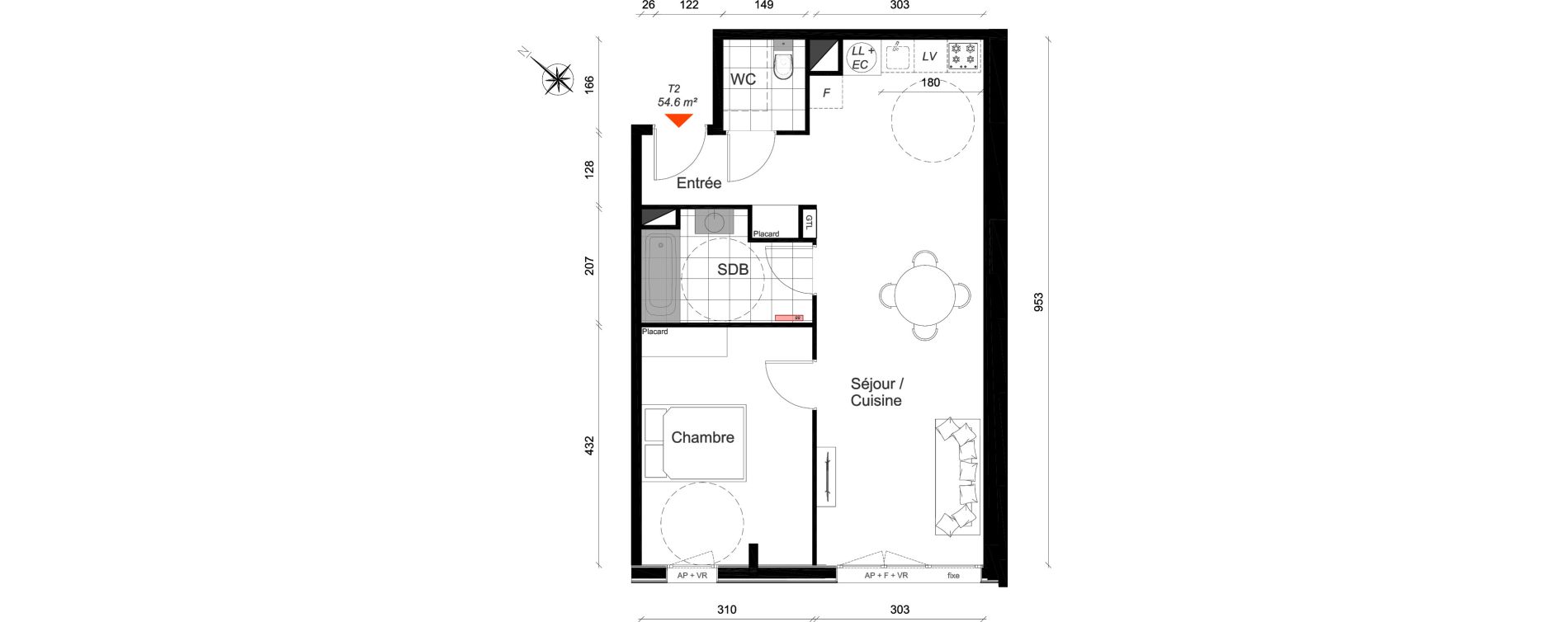 Appartement T2 de 54,60 m2 &agrave; Reims Cath&eacute;drale