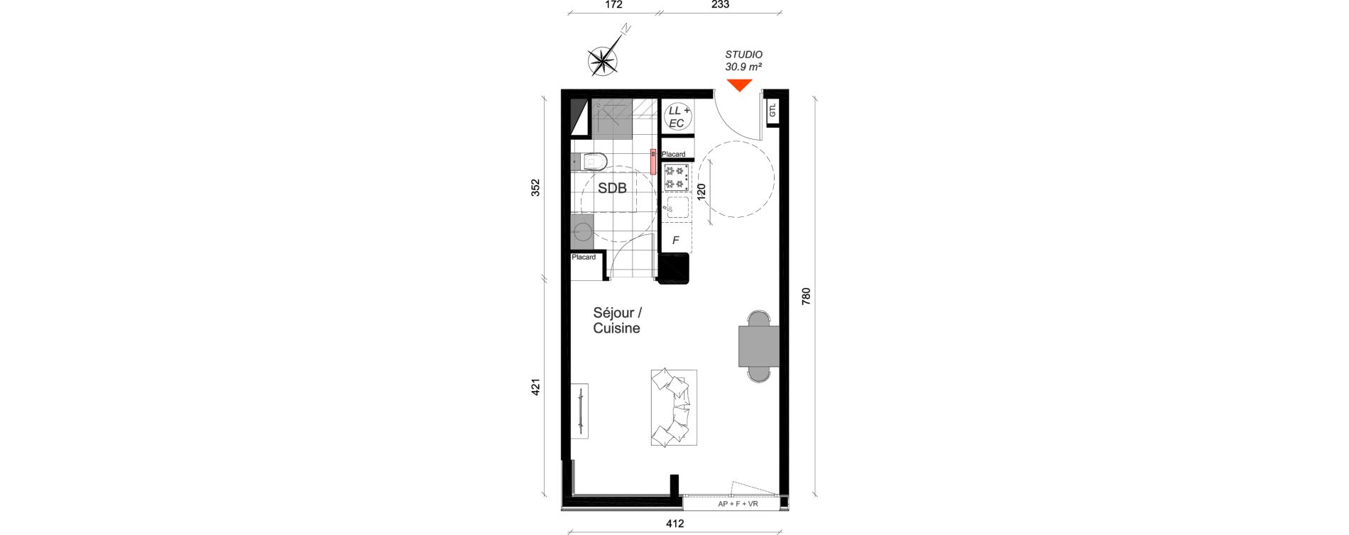 Appartement T1 de 30,90 m2 &agrave; Reims Cath&eacute;drale