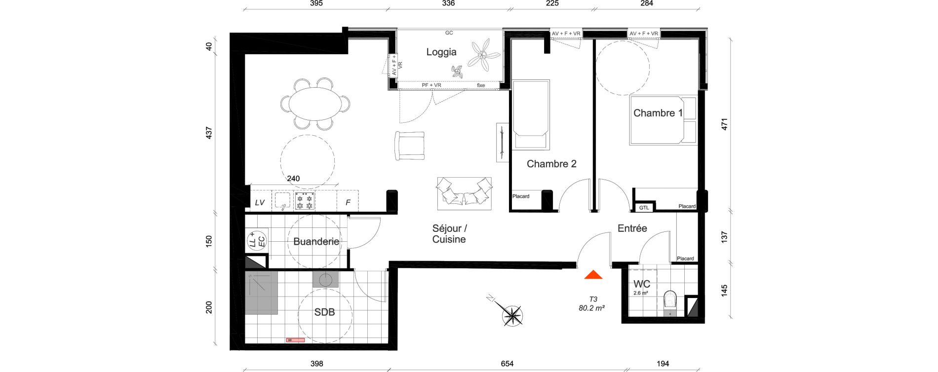 Appartement T3 de 80,20 m2 &agrave; Reims Cath&eacute;drale