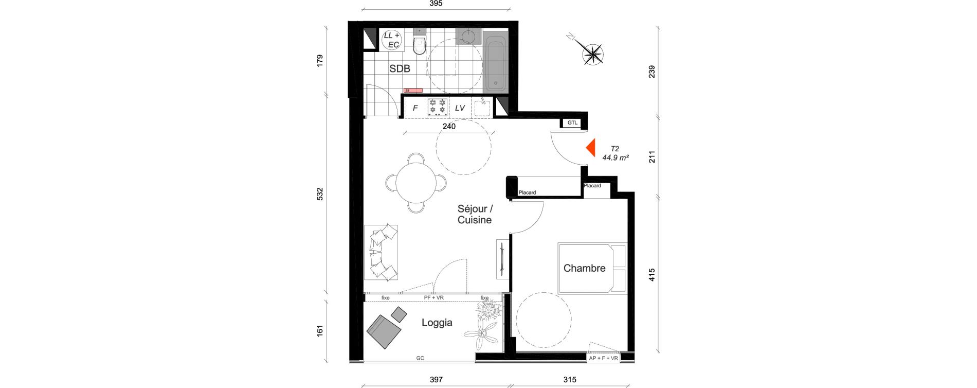 Appartement T2 de 44,90 m2 &agrave; Reims Cath&eacute;drale