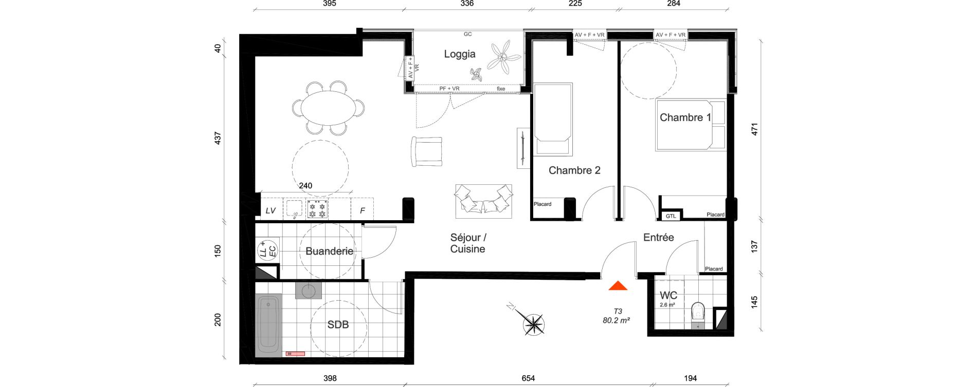 Appartement T3 de 80,20 m2 &agrave; Reims Cath&eacute;drale
