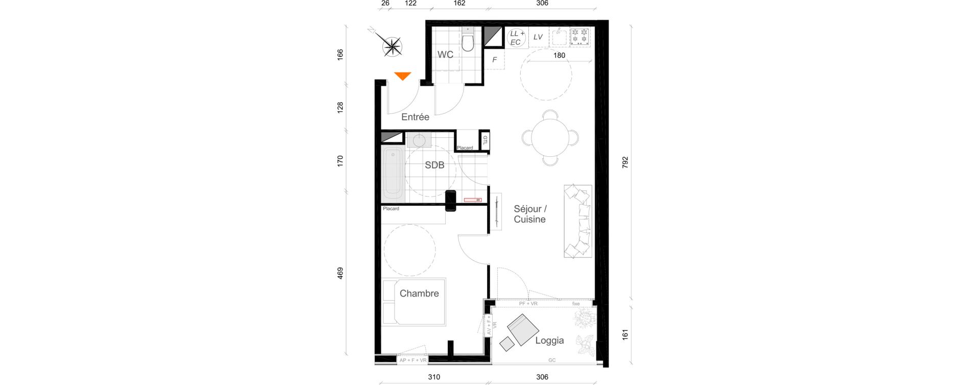 Appartement T2 de 49,60 m2 &agrave; Reims Cath&eacute;drale
