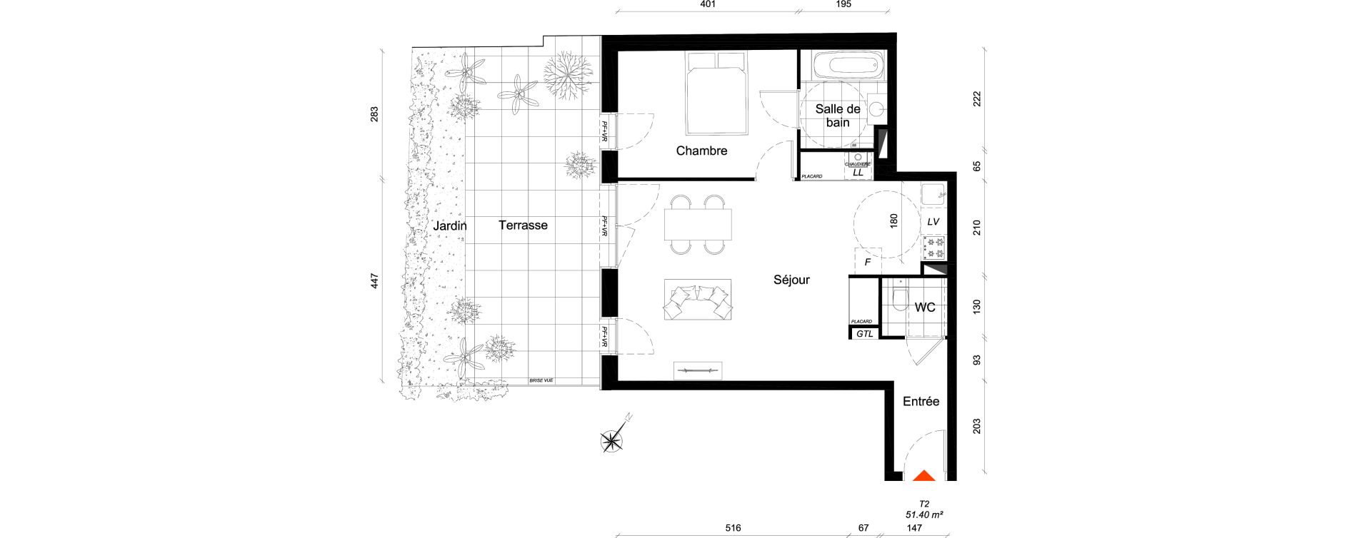 Appartement T2 de 51,40 m2 &agrave; Reims Cath&eacute;drale