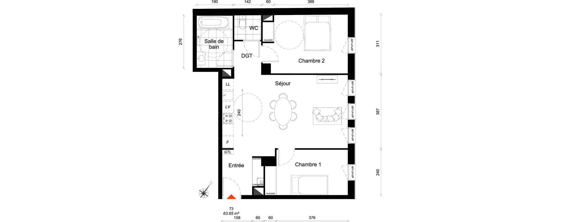 Appartement T3 de 63,65 m2 &agrave; Reims Cath&eacute;drale