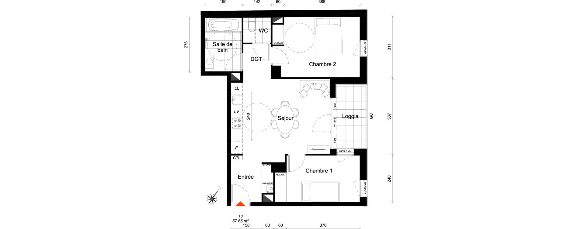 Appartement T3 de 57,65 m2 &agrave; Reims Cath&eacute;drale