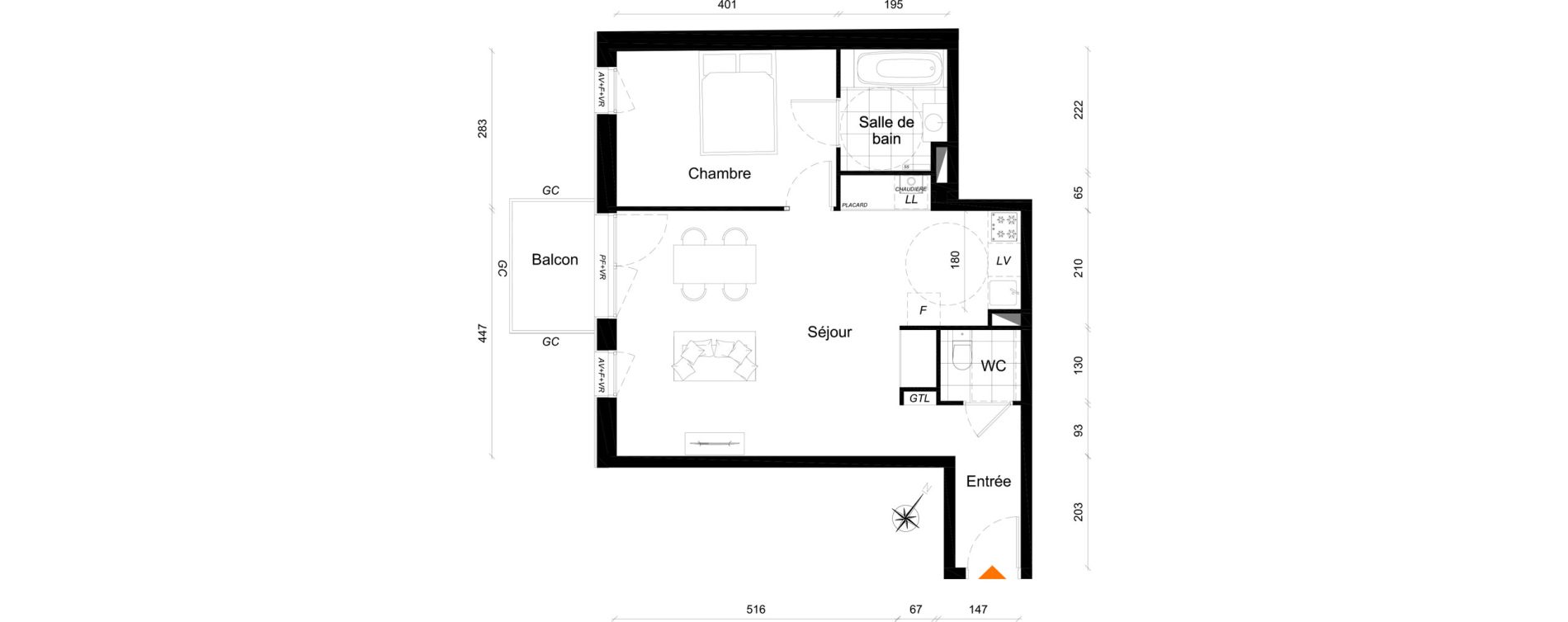 Appartement T2 de 51,40 m2 &agrave; Reims Cath&eacute;drale