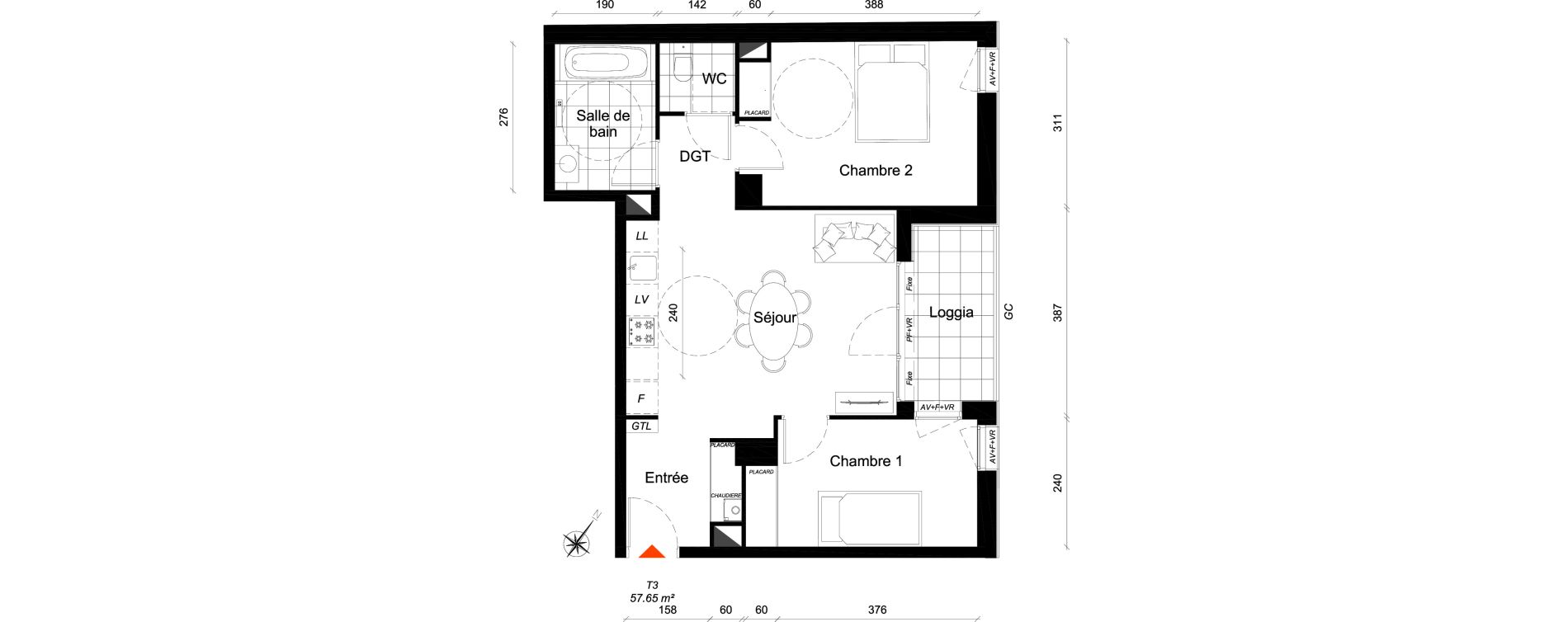 Appartement T3 de 57,65 m2 &agrave; Reims Cath&eacute;drale