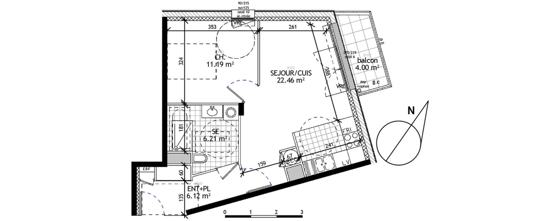 Appartement T2 de 45,98 m2 &agrave; Reims Courlancy