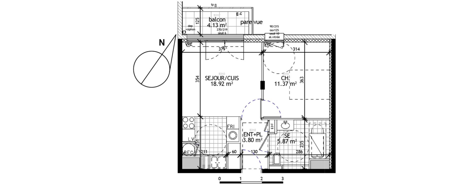 Appartement T2 de 39,96 m2 &agrave; Reims Courlancy