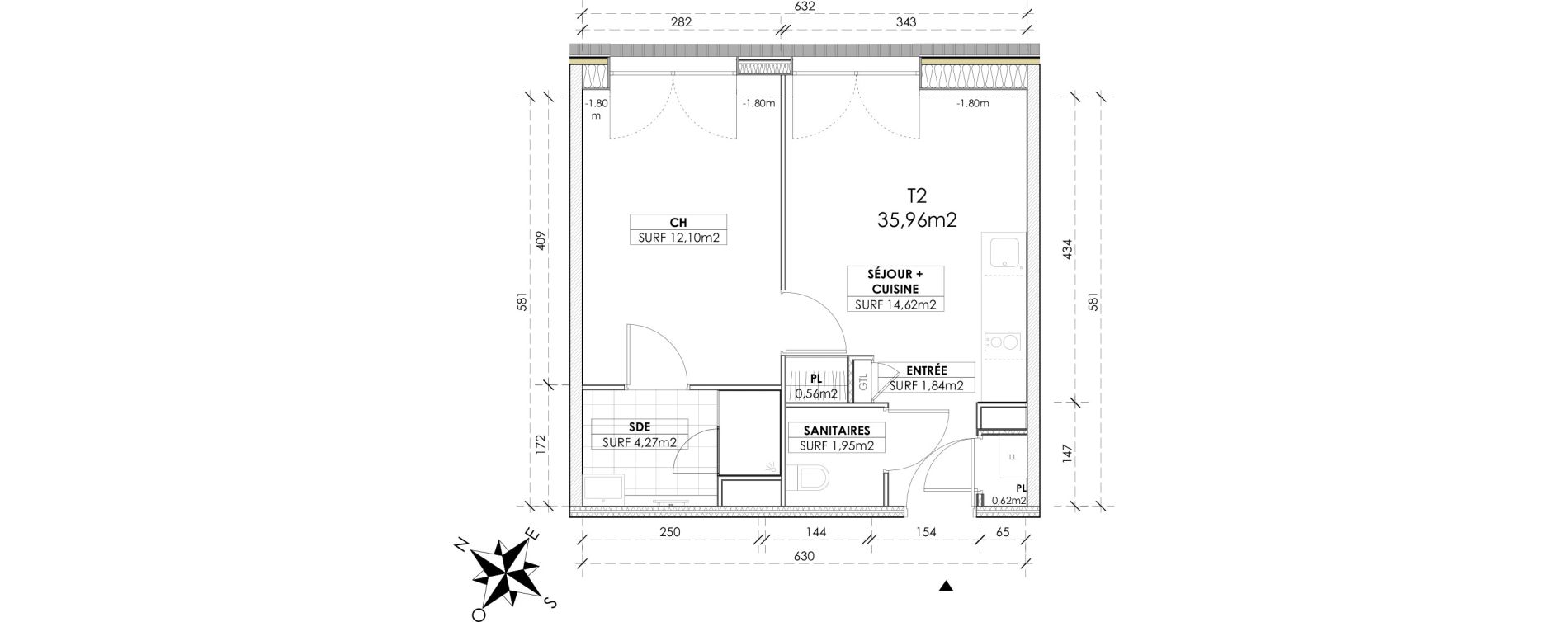 Appartement T2 de 35,96 m2 &agrave; Reims Maison blanche - sainte anne - wilson