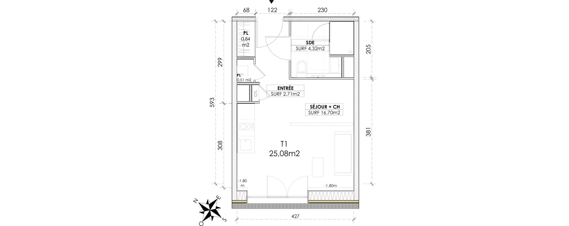Appartement T1 de 25,08 m2 &agrave; Reims Maison blanche - sainte anne - wilson