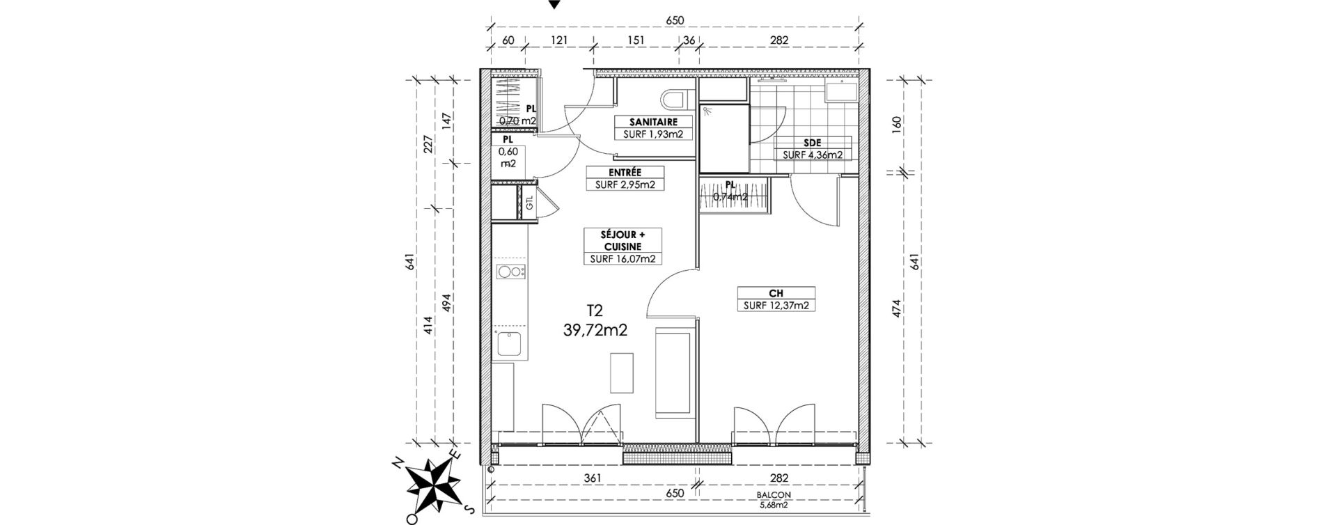 Appartement T2 de 39,72 m2 &agrave; Reims Maison blanche - sainte anne - wilson