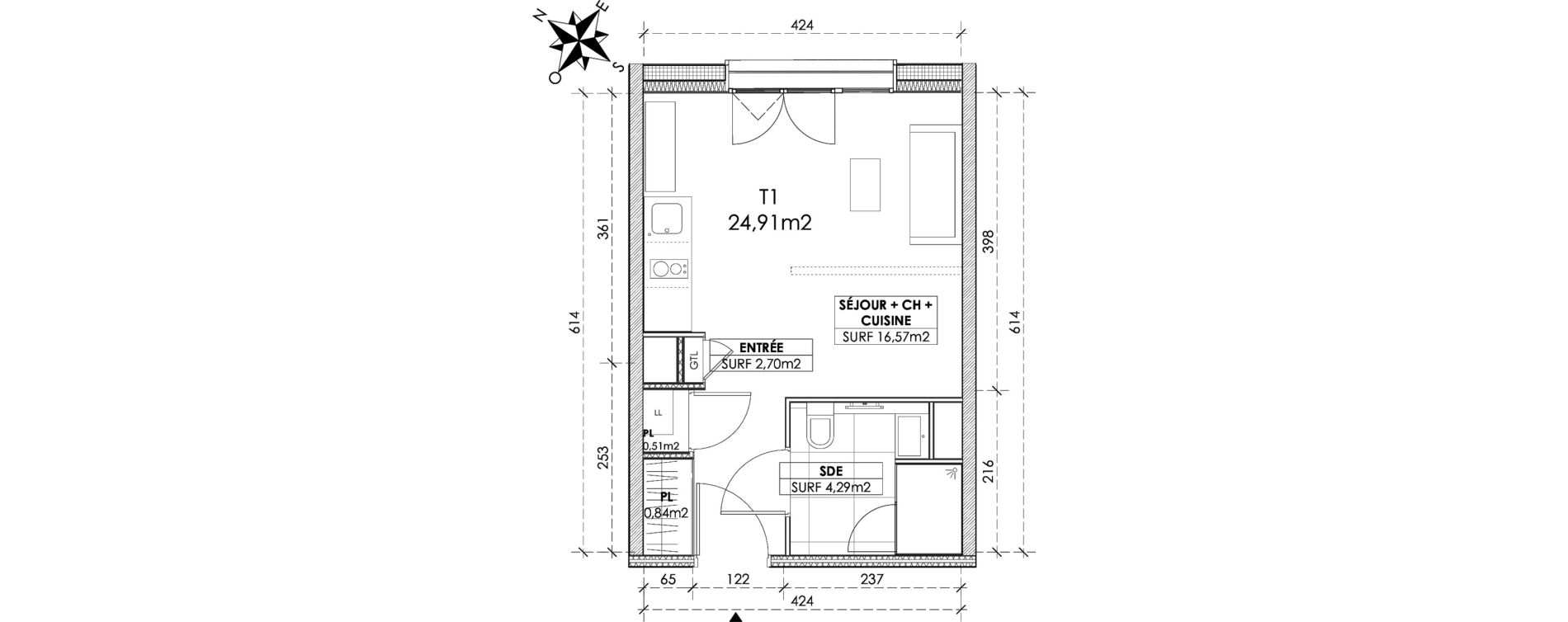 Appartement T1 de 24,91 m2 &agrave; Reims Maison blanche - sainte anne - wilson