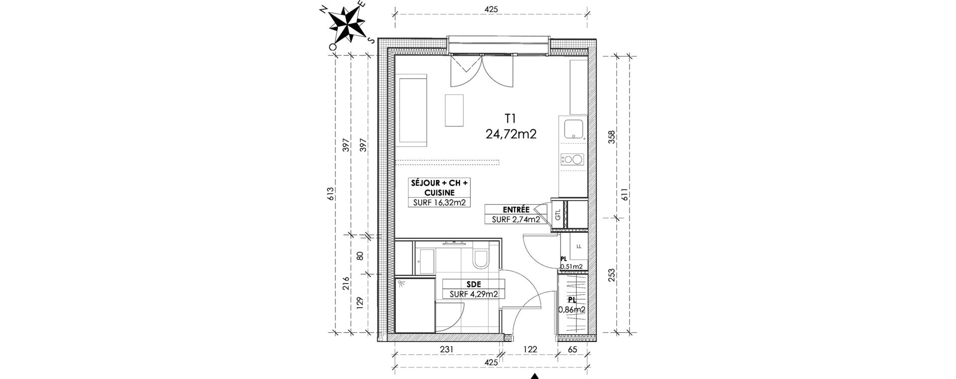Appartement T1 de 24,72 m2 &agrave; Reims Maison blanche - sainte anne - wilson