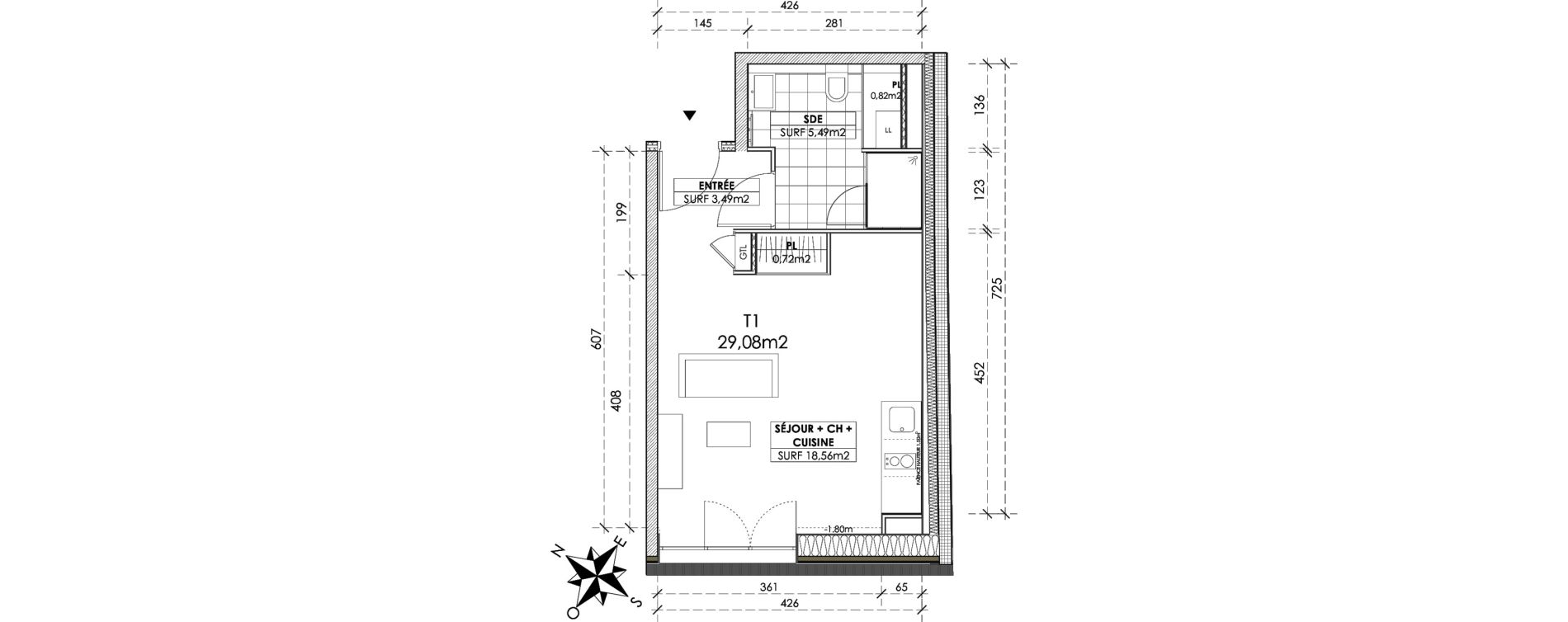 Appartement T1 de 29,08 m2 &agrave; Reims Maison blanche - sainte anne - wilson