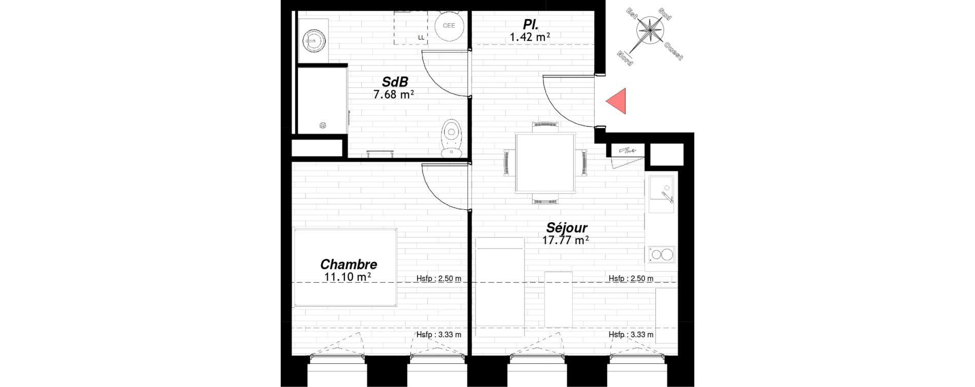 Appartement T2 de 37,97 m2 &agrave; Reims Maison blanche - sainte anne - wilson